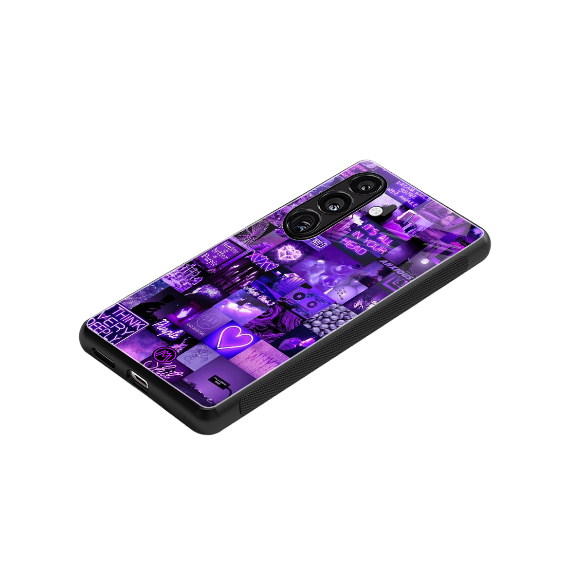 purple collage aesthetic back phone cover | glass case for samsung galaxy s24 fe