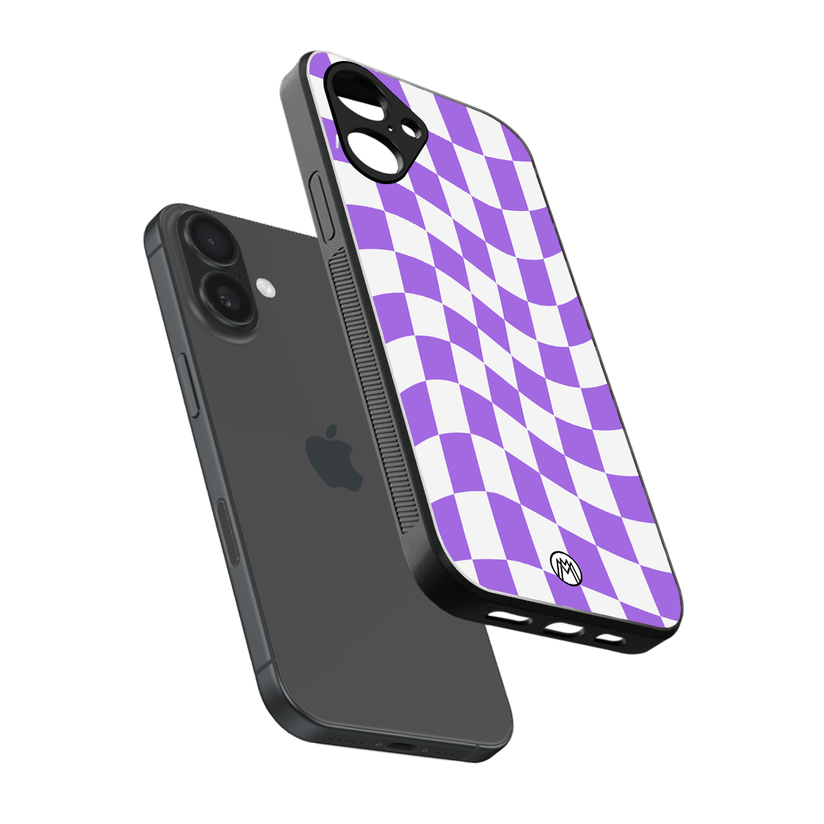 purple white trippy check pattern back phone cover | glass case for iphone 16