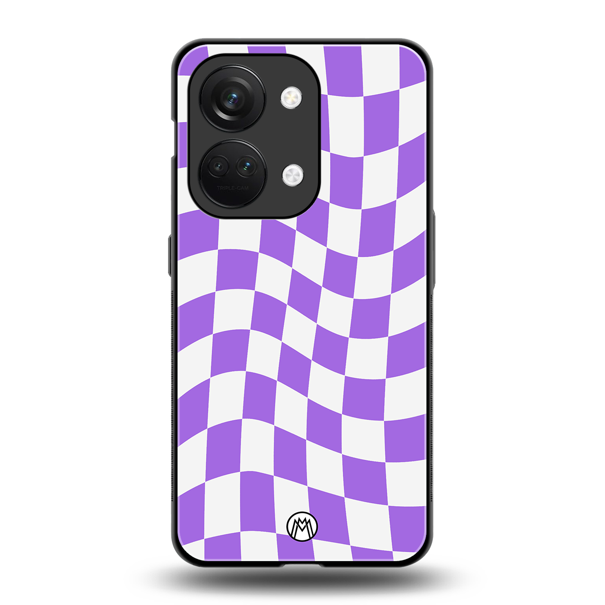 purple white trippy check pattern back phone cover | glass case for oneplus nord 3