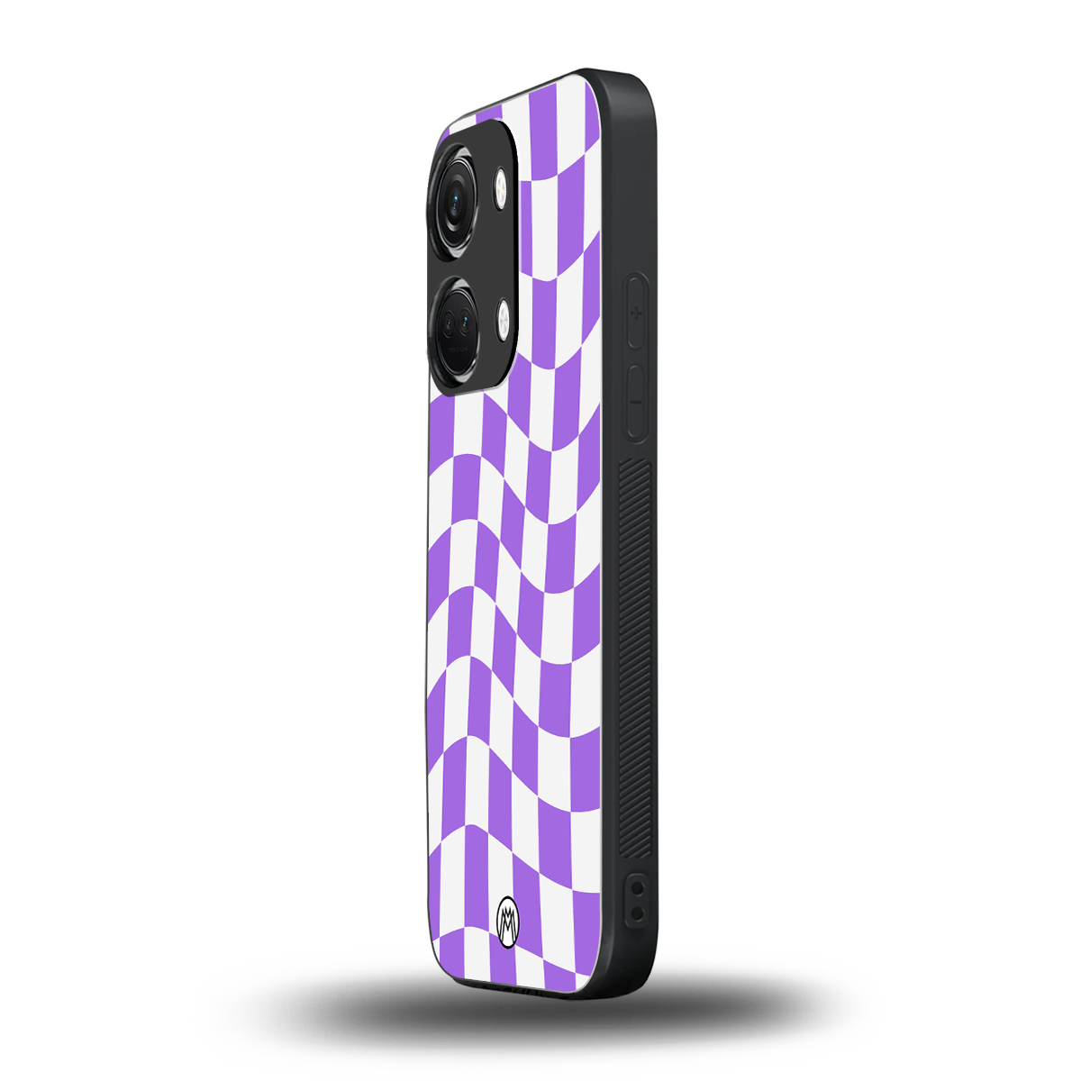purple white trippy check pattern back phone cover | glass case for oneplus nord 3