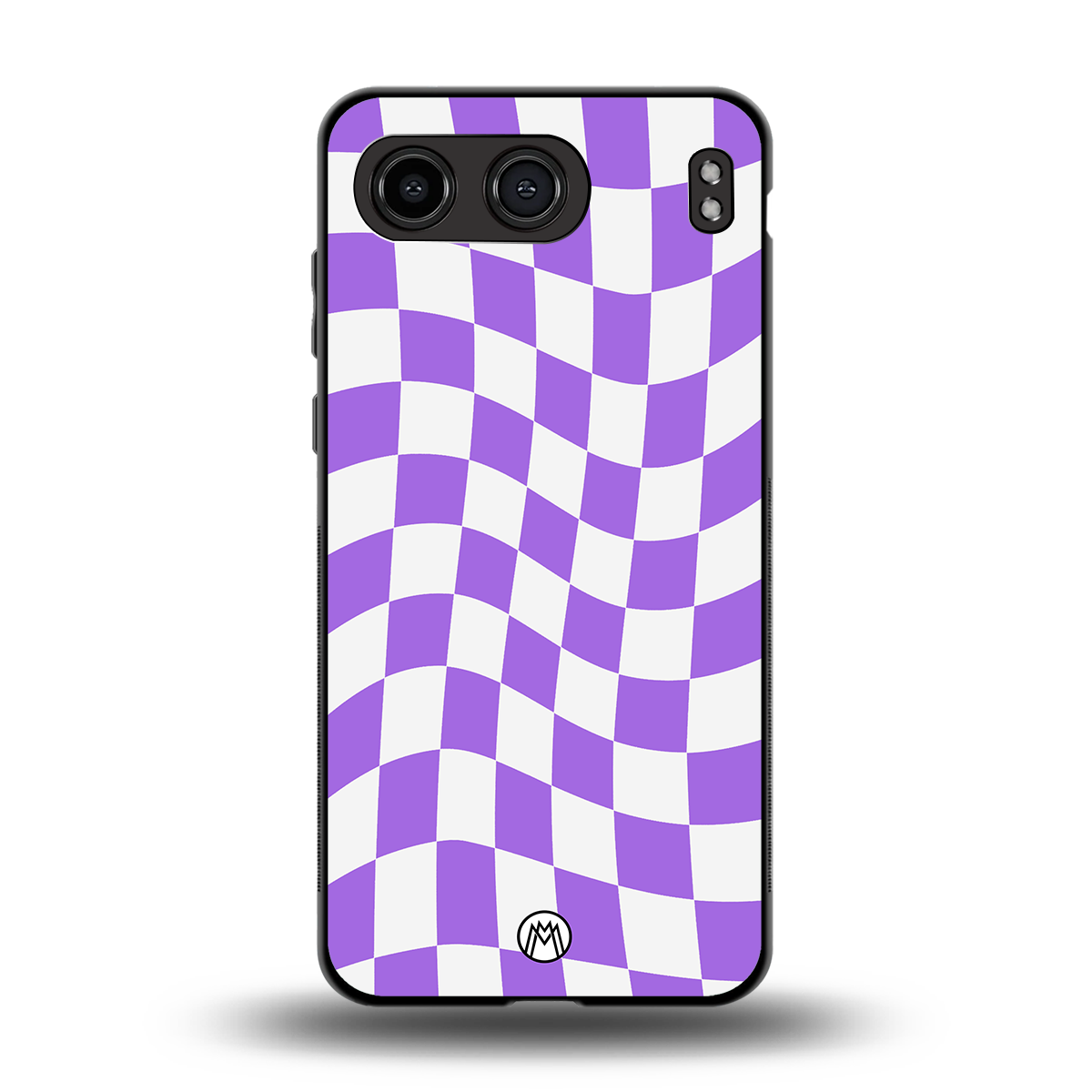 purple white trippy check pattern back phone cover | glass case for oneplus nord 4