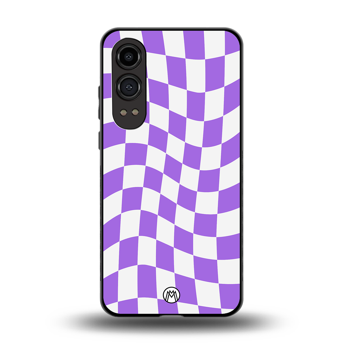 purple white trippy check pattern back phone cover | glass case for oneplus nord ce 4 lite
