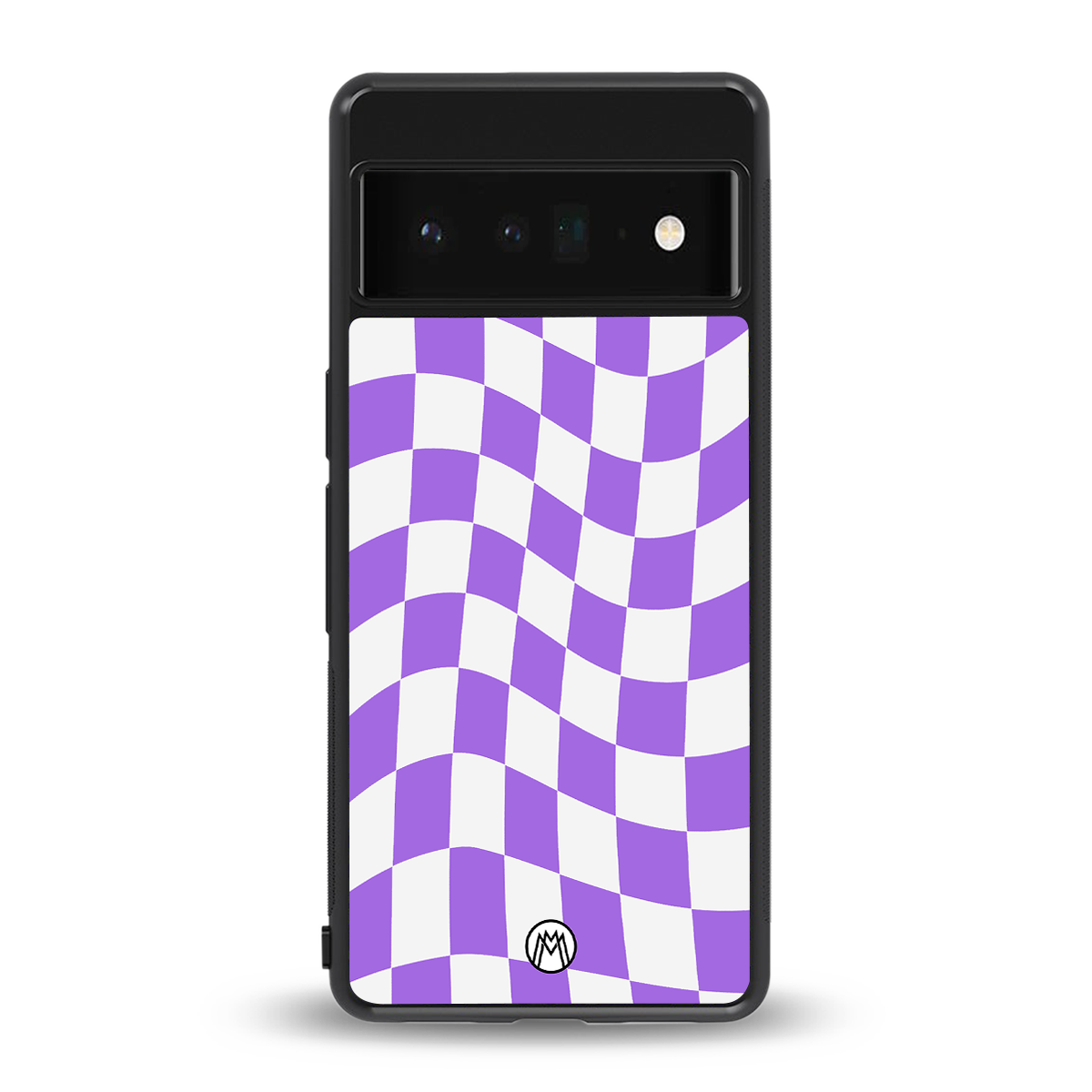 purple white trippy check pattern back phone cover | glass case for google pixel 6 pro