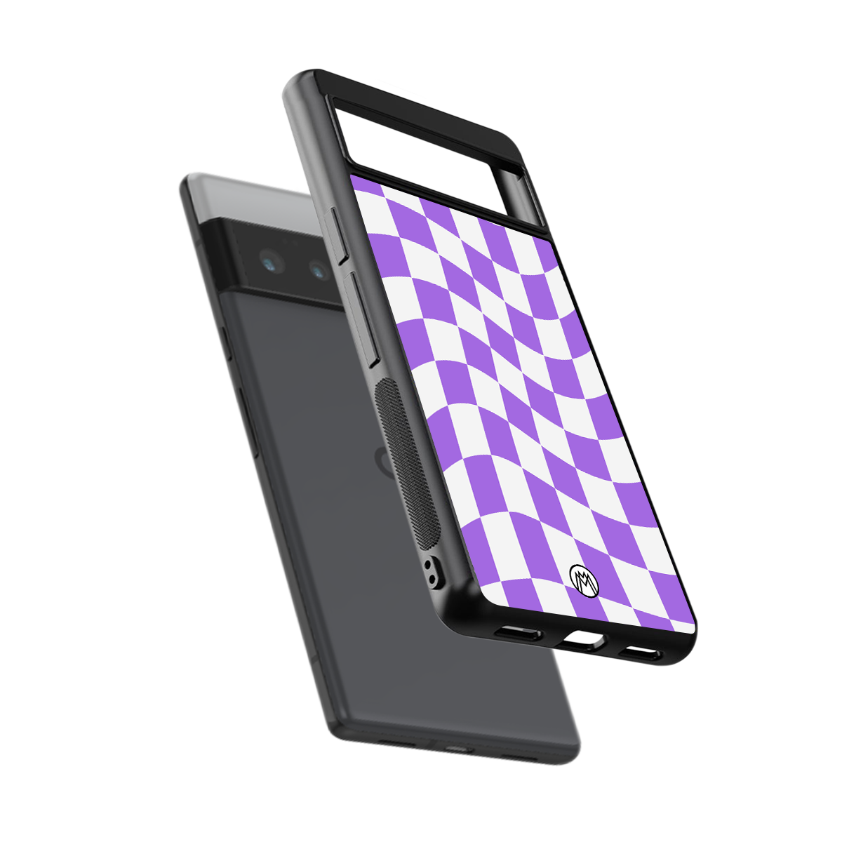 purple white trippy check pattern back phone cover | glass case for google pixel 6 pro