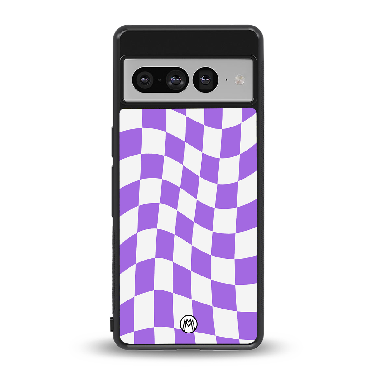 purple white trippy check pattern back phone cover | glass case for google pixel 7 pro
