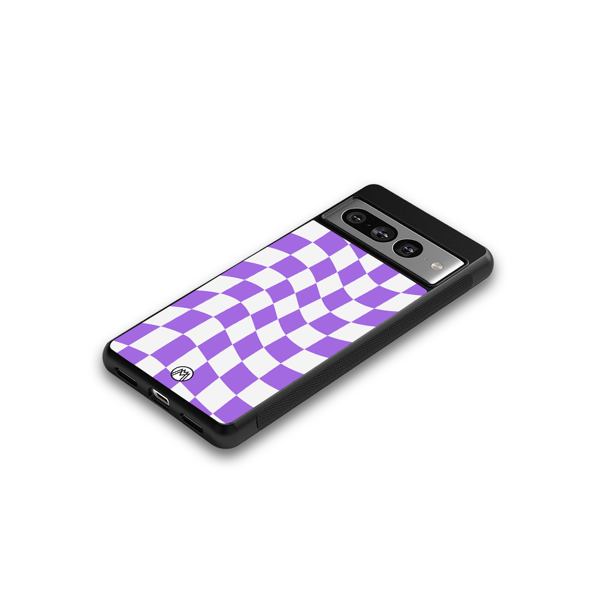 purple white trippy check pattern back phone cover | glass case for google pixel 7 pro