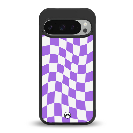 purple white trippy check pattern back phone cover | glass case for google pixel 9 pro