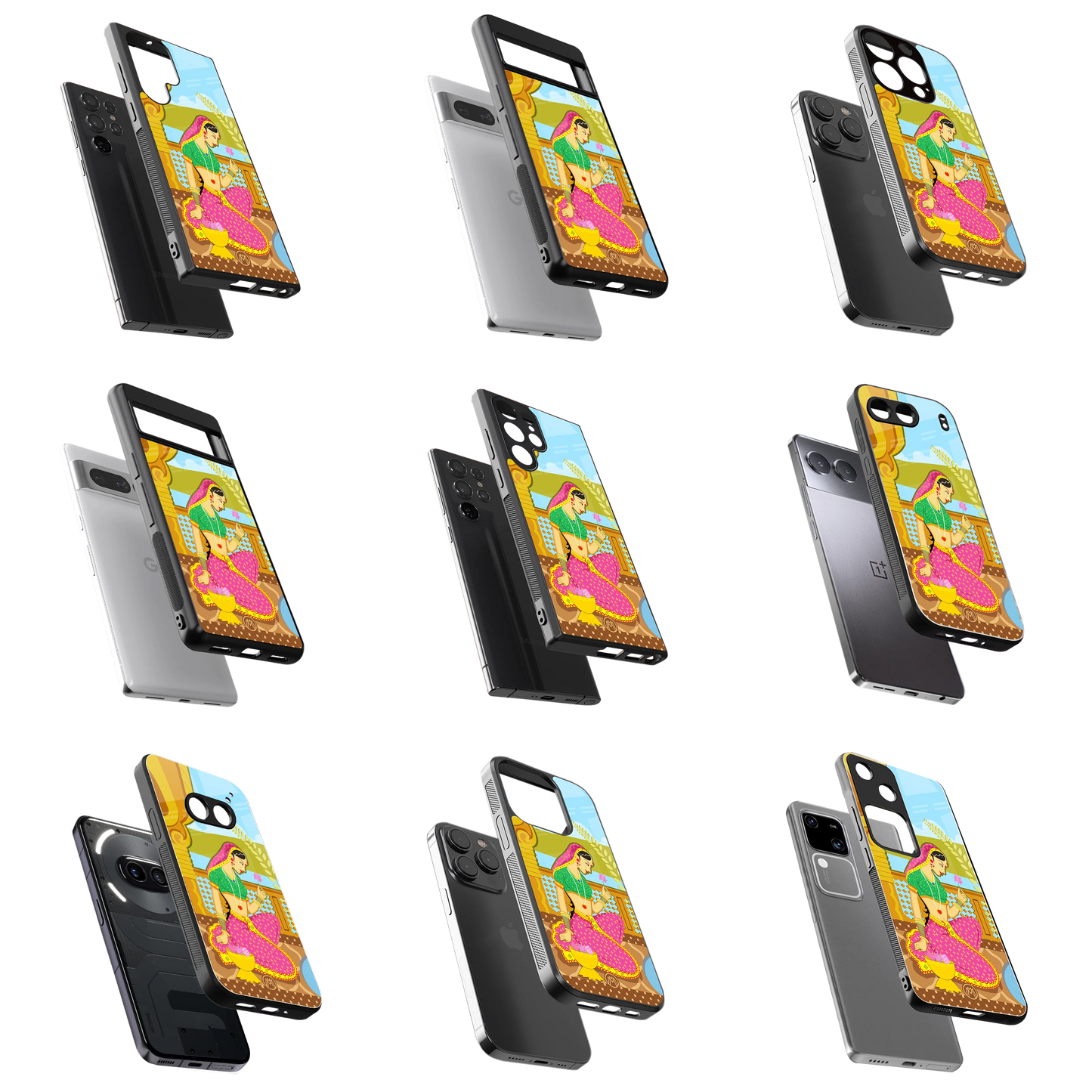 Durable Glass Back Mobile Case for iPhone, Samsung, OnePlus, Google Pixel, Redmi, Vivo, Oppo