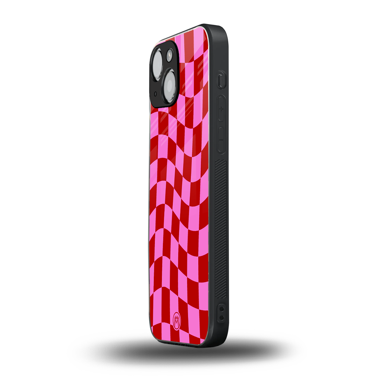 red pink trippy check pattern back phone cover | glass case for iphone 13 mini