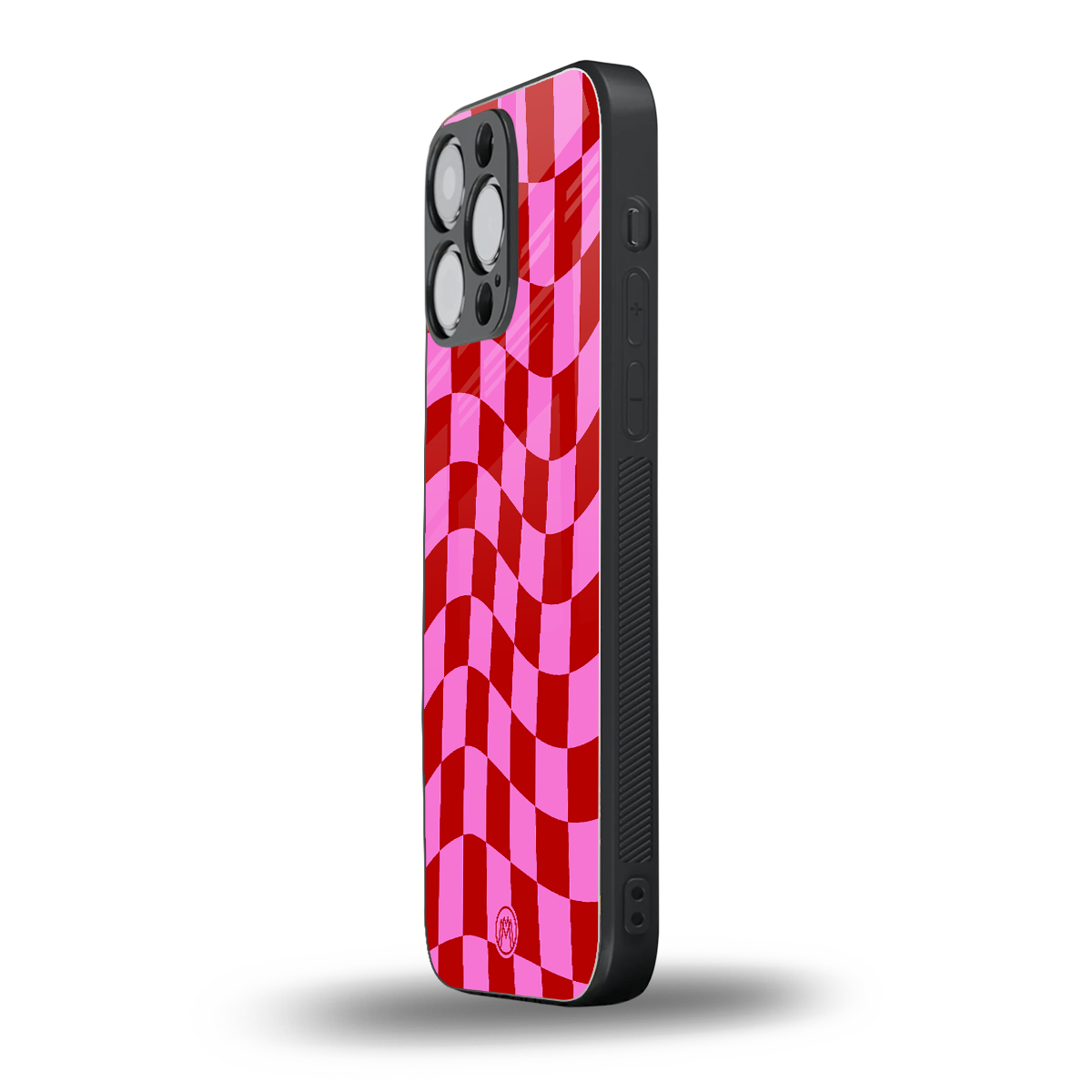 red pink trippy check pattern back phone cover | glass case for iphone 14 pro max