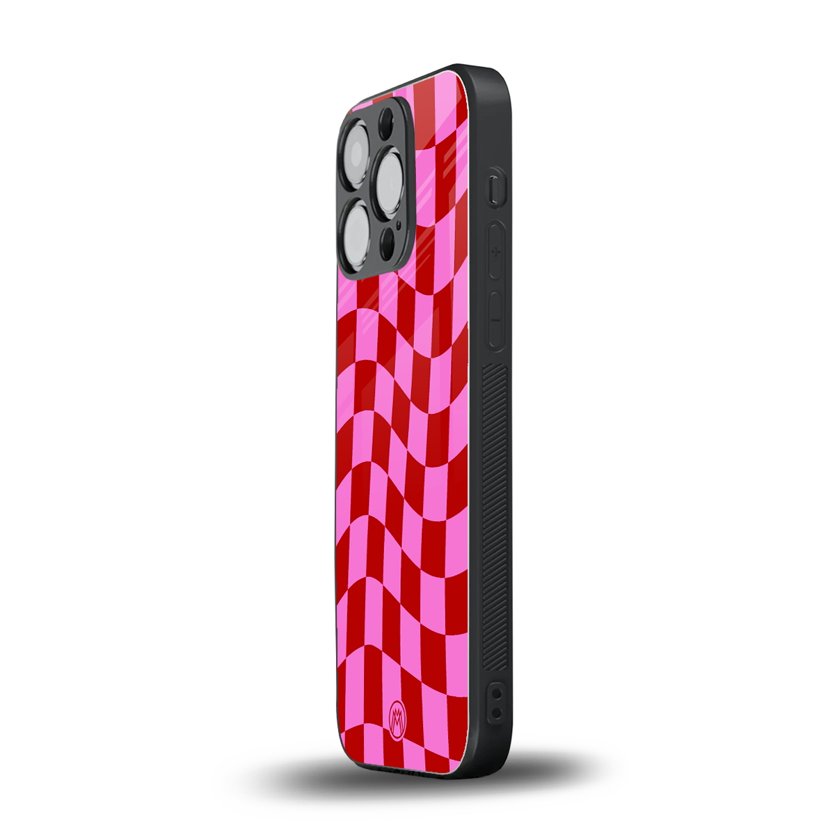 red pink trippy check pattern back phone cover | glass case for iphone 14 pro
