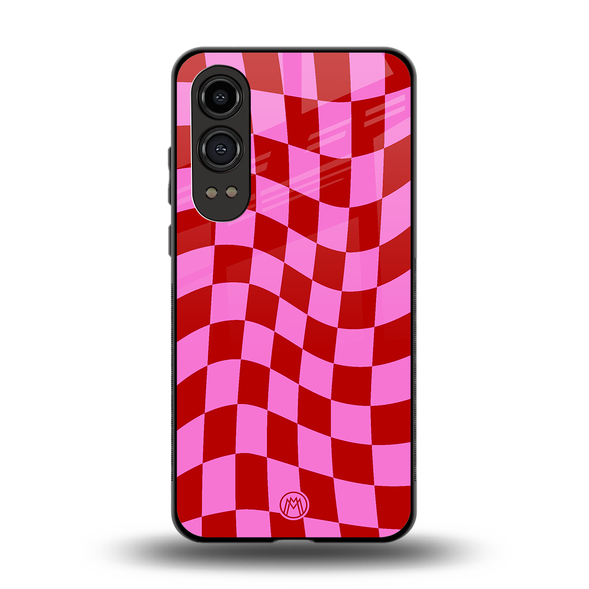 red pink trippy check pattern back phone cover | glass case for oneplus nord ce 4 lite