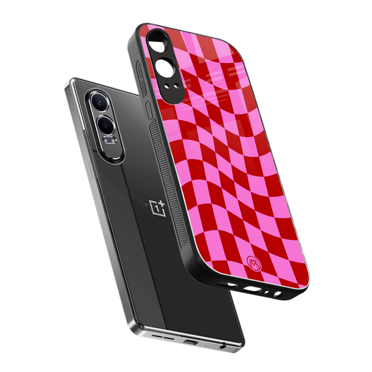red pink trippy check pattern back phone cover | glass case for oneplus nord ce 4 lite
