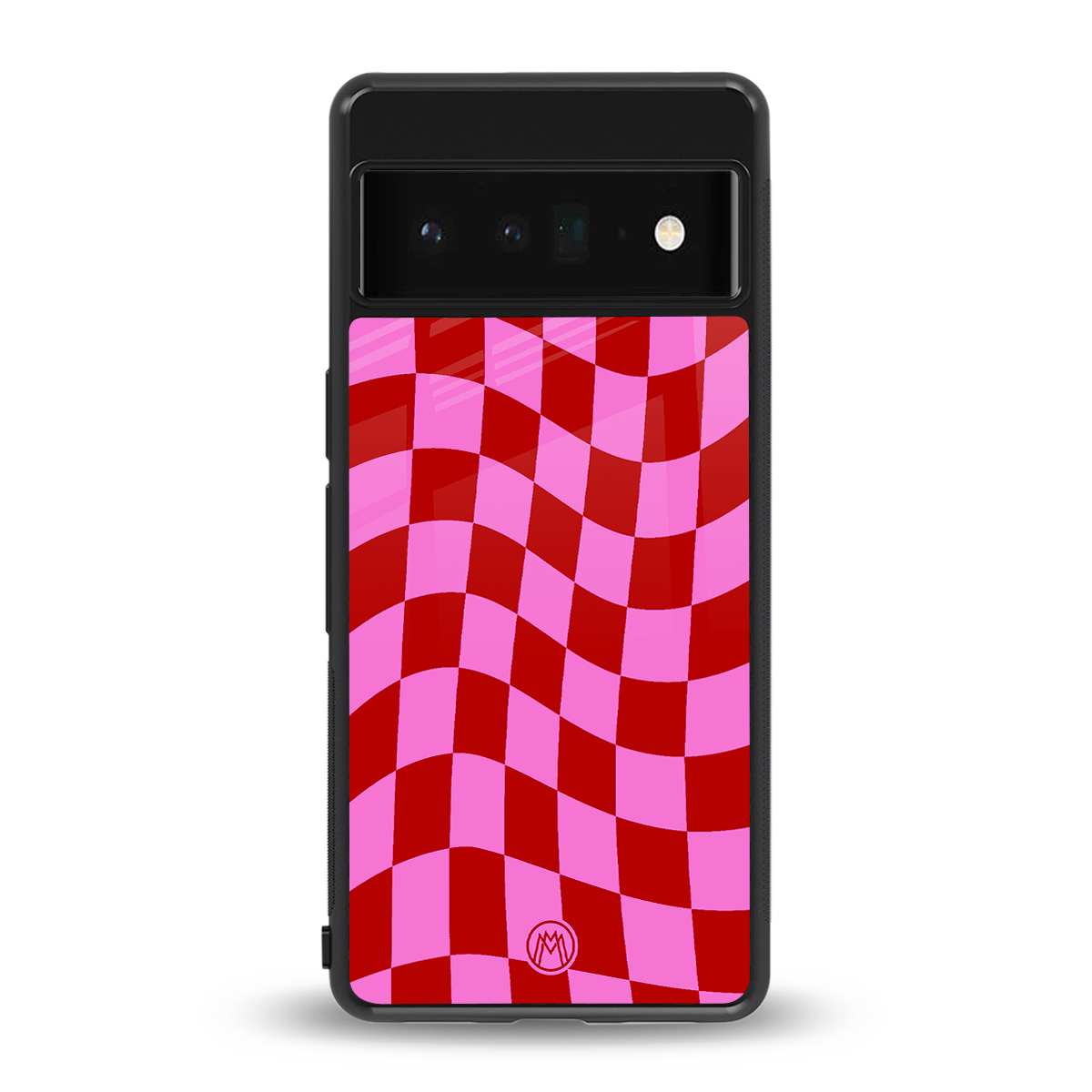 red pink trippy check pattern back phone cover | glass case for google pixel 6 pro