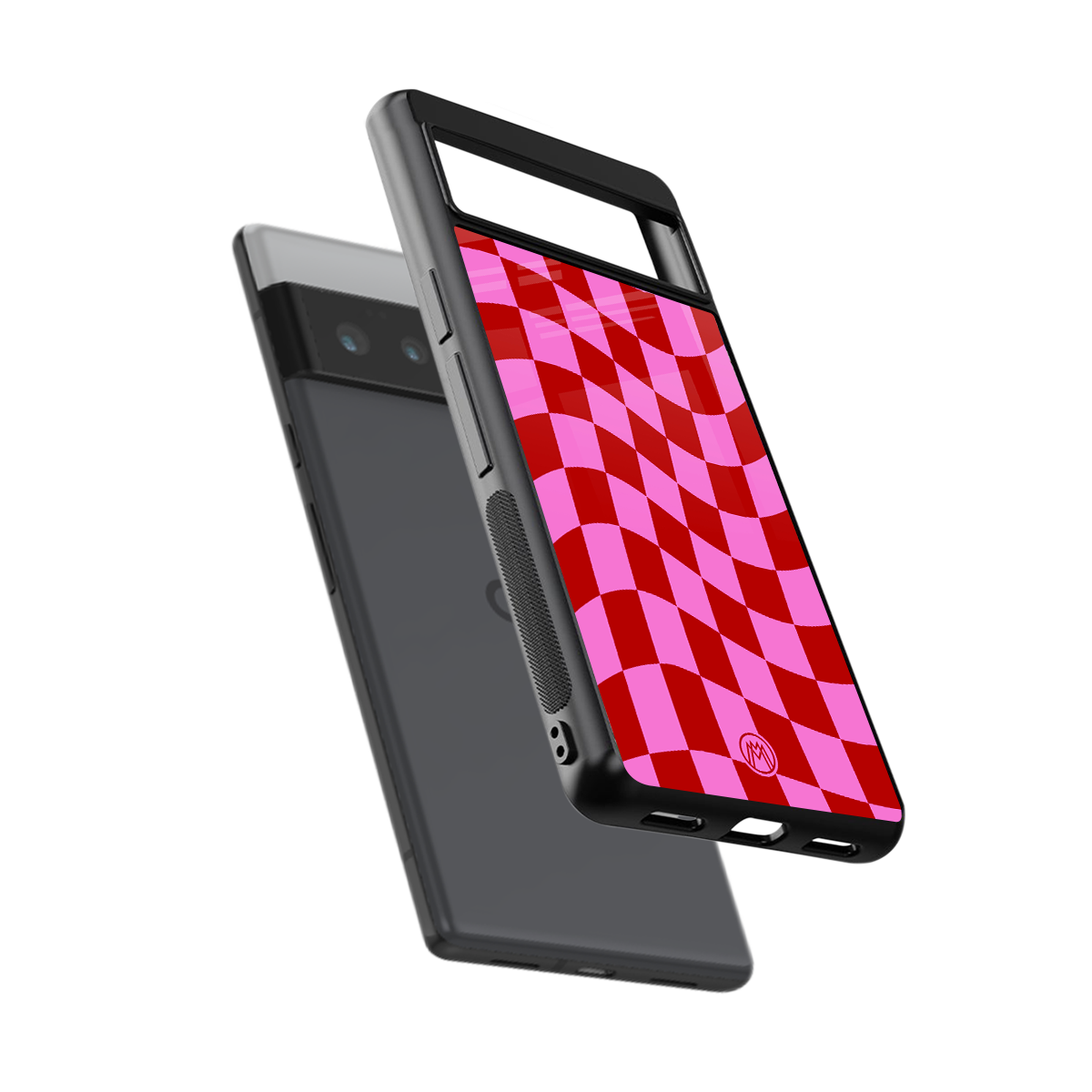red pink trippy check pattern back phone cover | glass case for google pixel 6 pro