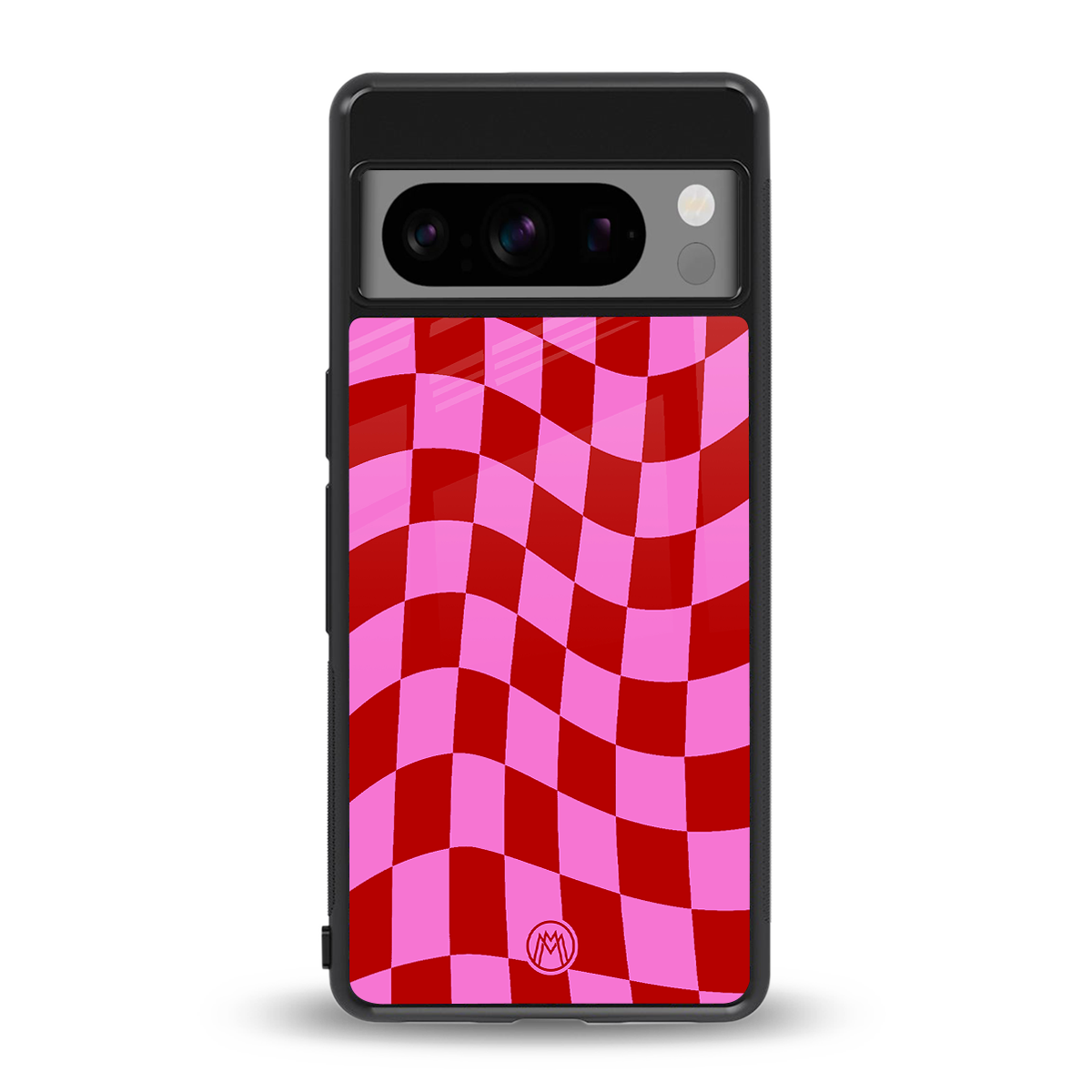 red pink trippy check pattern back phone cover | glass case for google pixel 8 pro