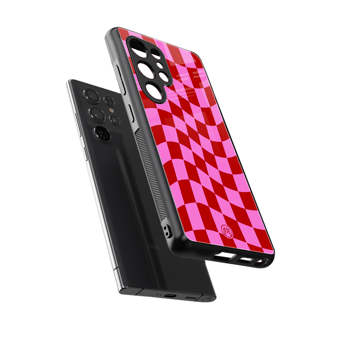 red pink trippy check pattern back phone cover | glass case for samsung galaxy s25 ultra