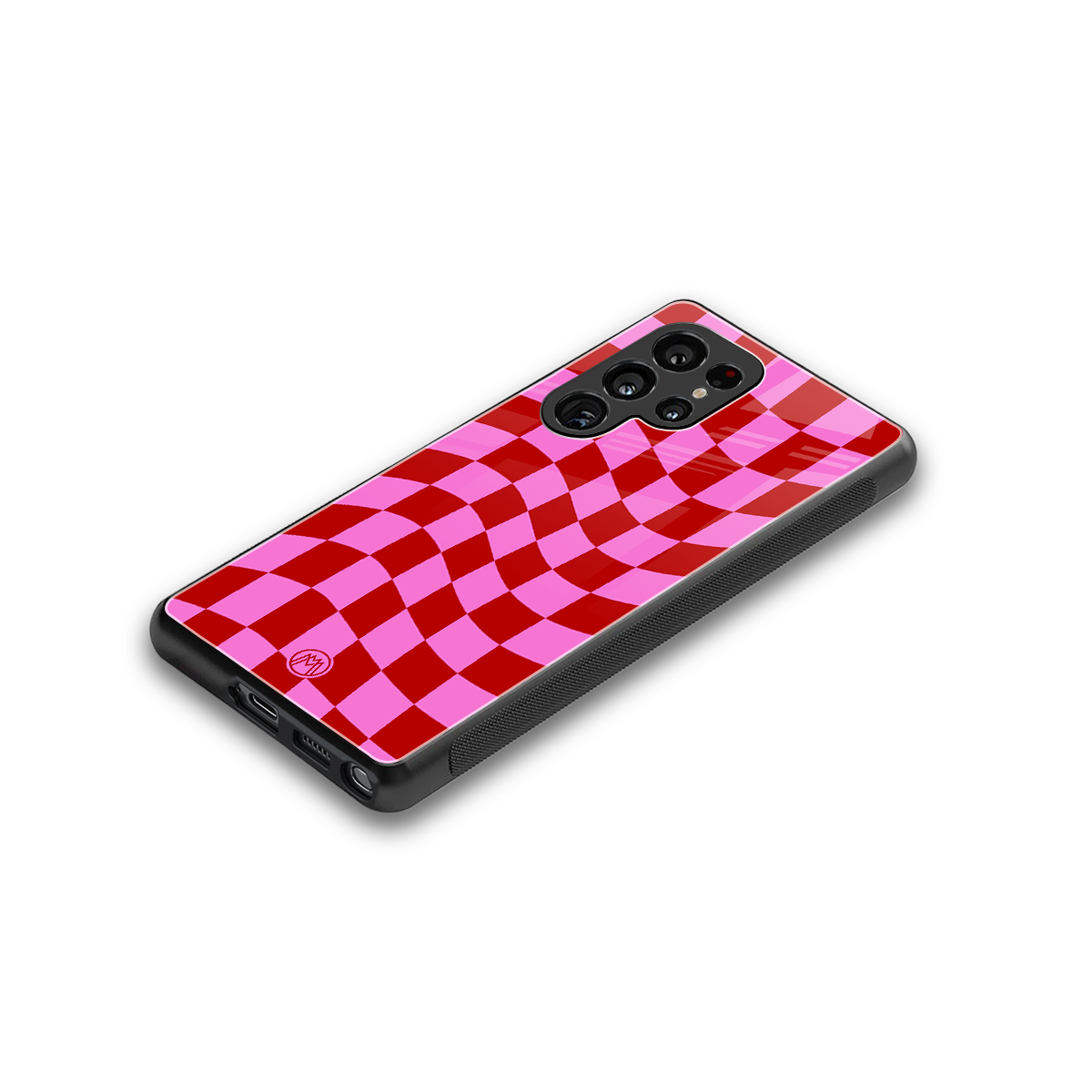 red pink trippy check pattern back phone cover | glass case for samsung galaxy s25 ultra