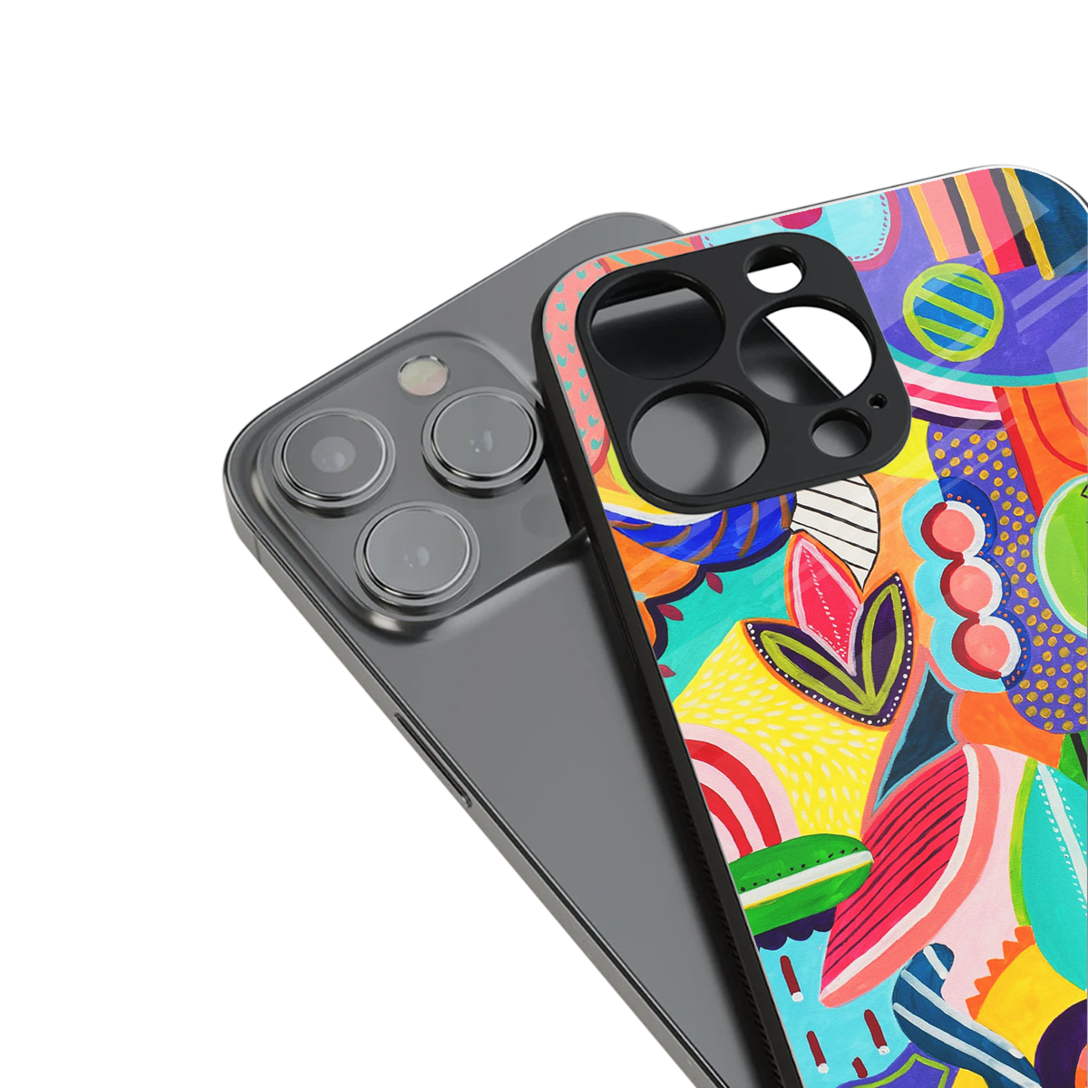 retro abstract back phone cover | glass case for iphone 14 pro