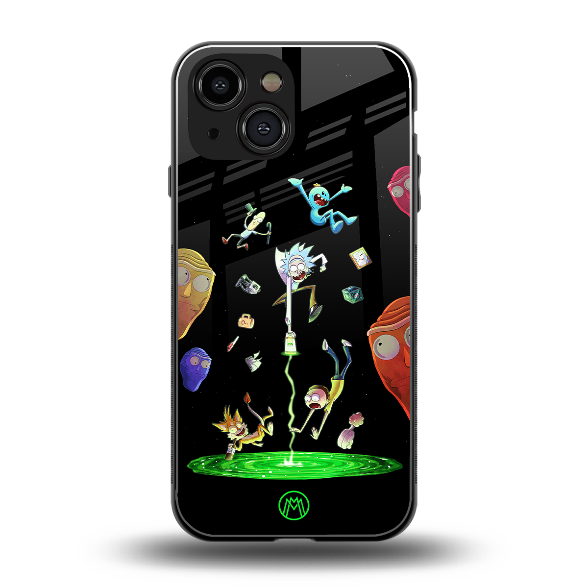 rick and morty amoled back phone cover | glass case for iphone 13 mini