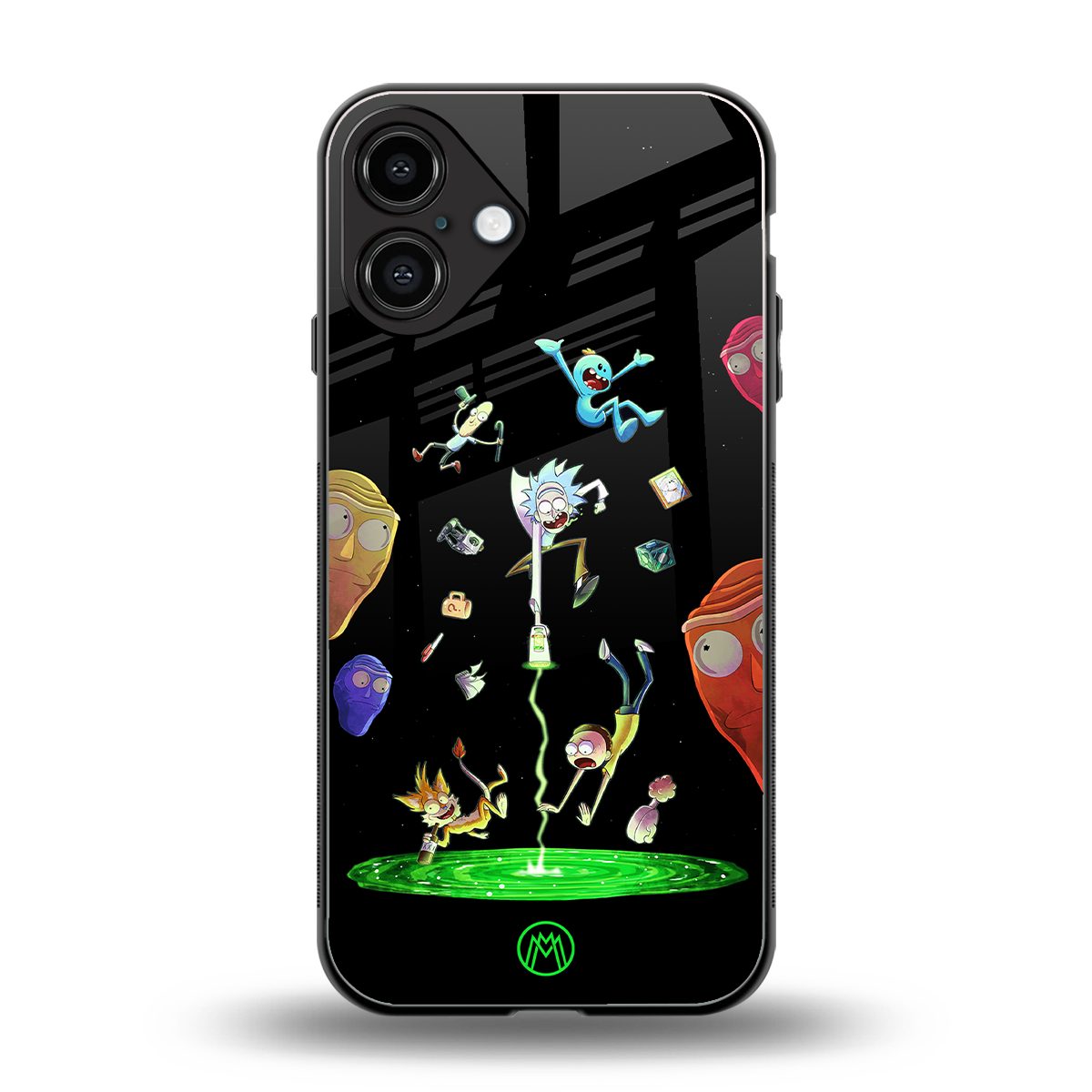 rick and morty amoled back phone cover | glass case for iphone 16 plus