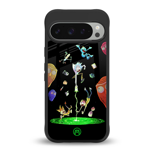 rick and morty amoled back phone cover | glass case for google pixel 9 pro