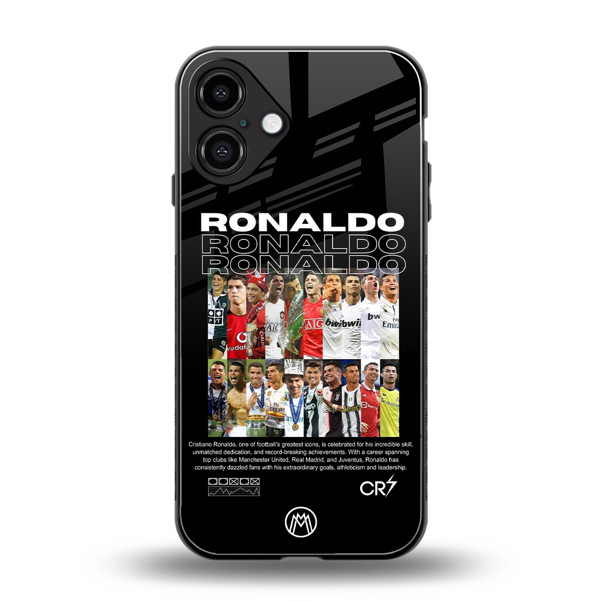 ronaldo back phone cover | glass case for iphone 16 plus