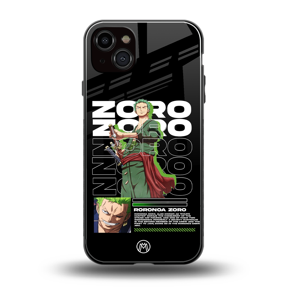 roronoa zoro back phone cover | glass case for iphone 15 plus