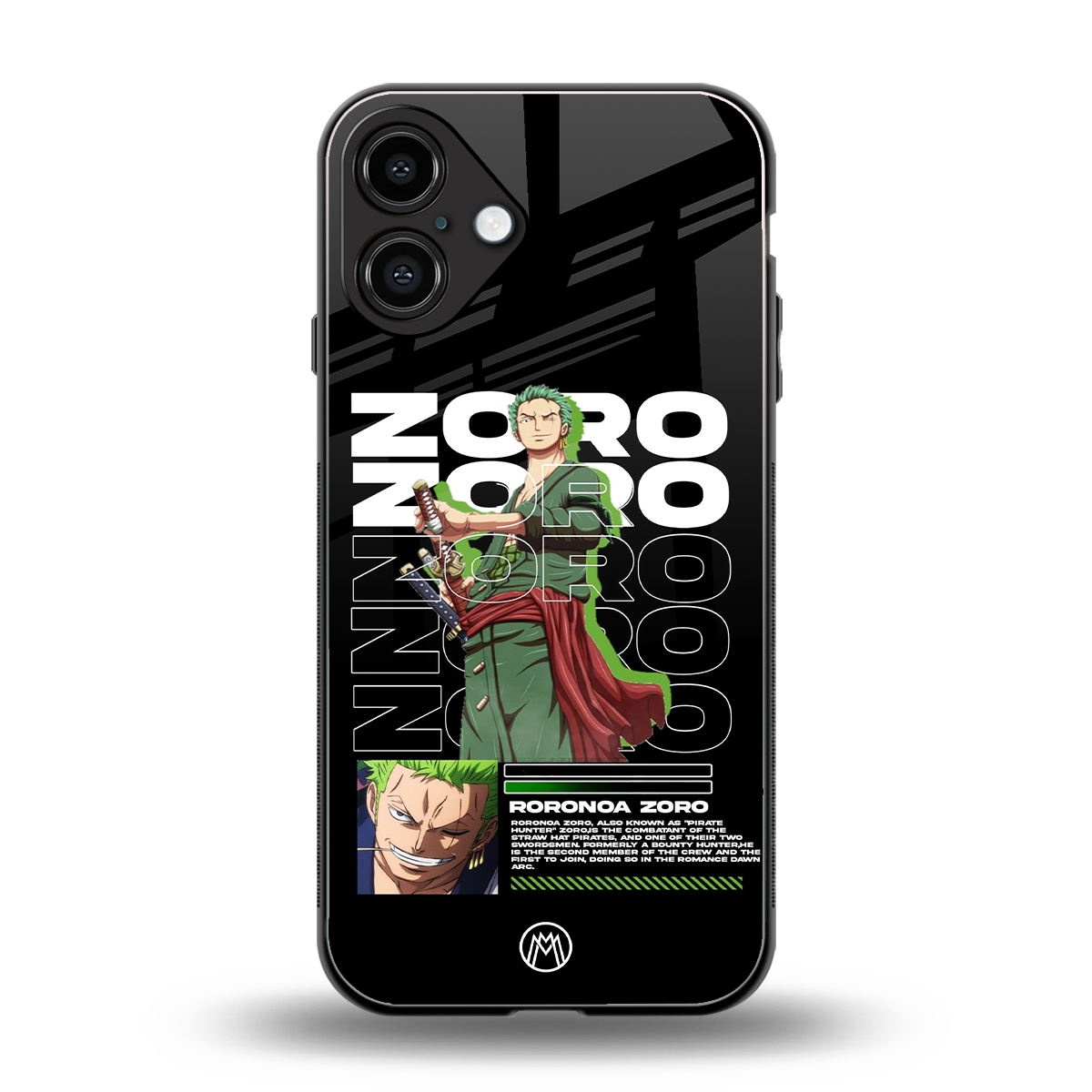 roronoa zoro back phone cover | glass case for iphone 16 plus