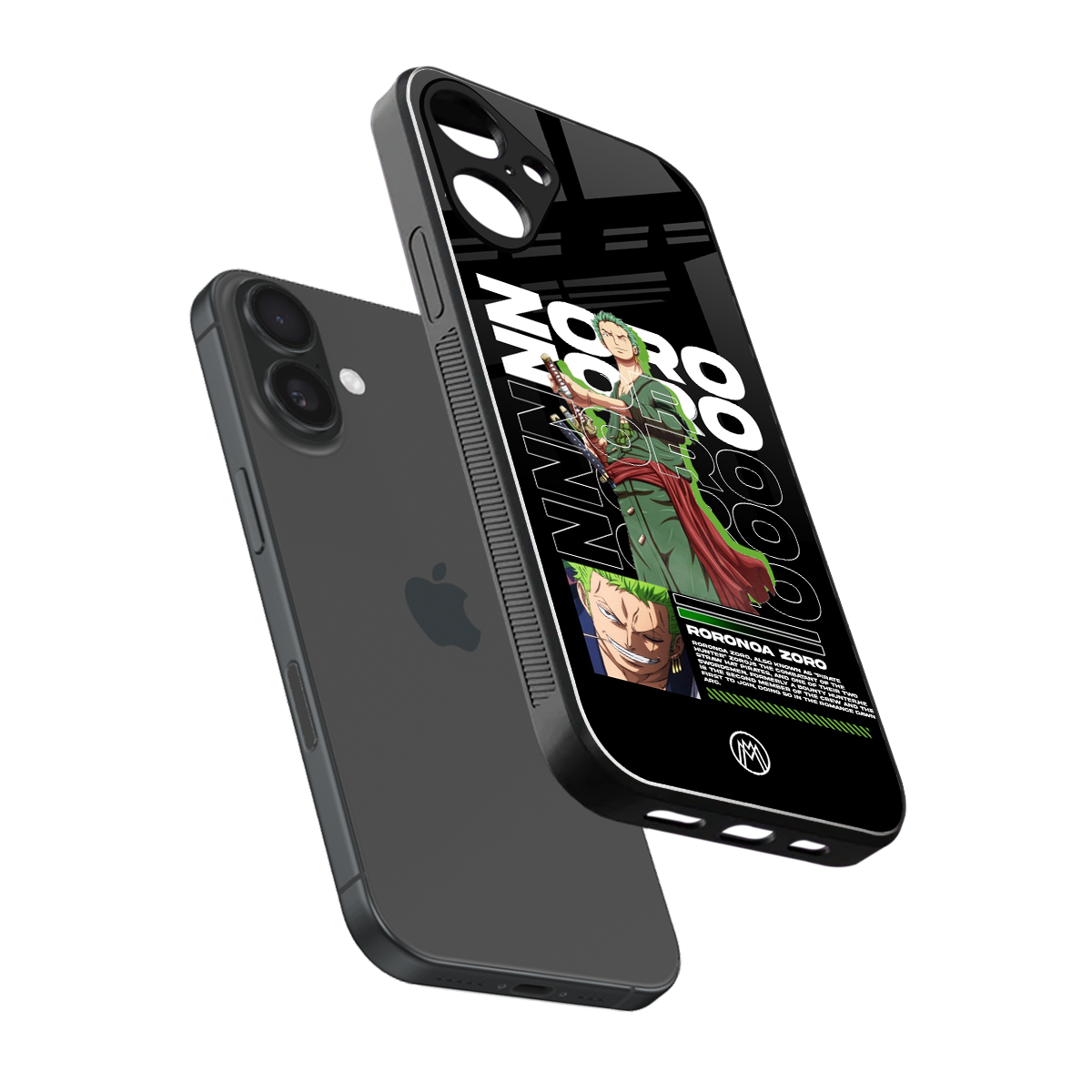 roronoa zoro back phone cover | glass case for iphone 16 plus
