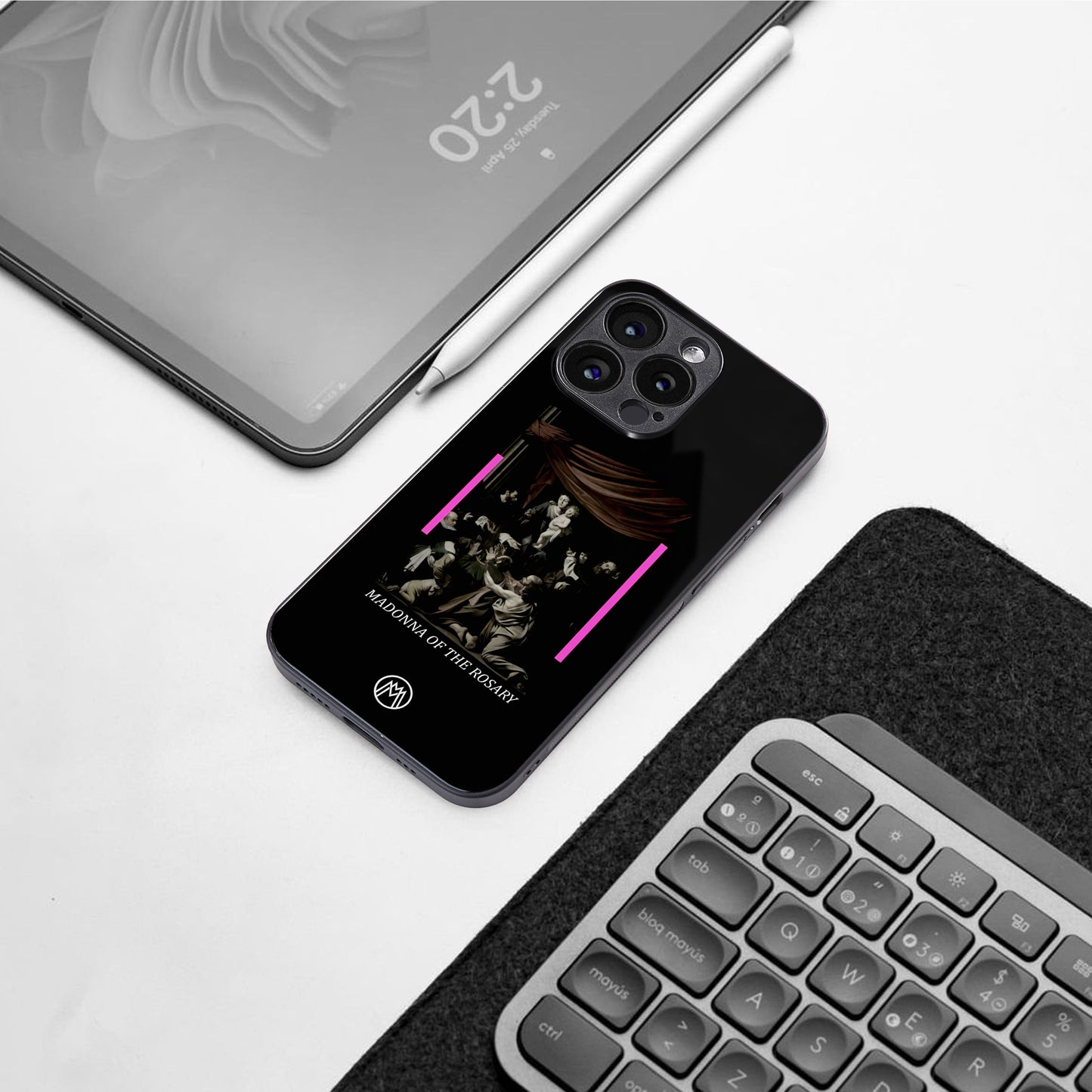 rosary icon back phone cover | glass case for iphone 15 plus
