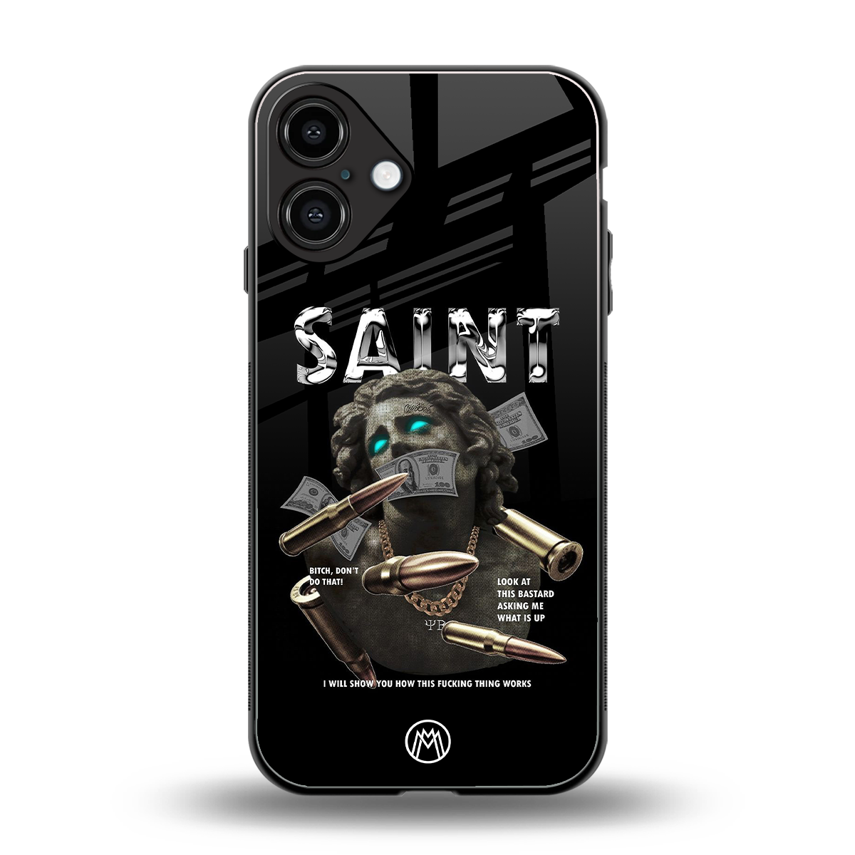 saint back phone cover | glass case for iphone 16 plus