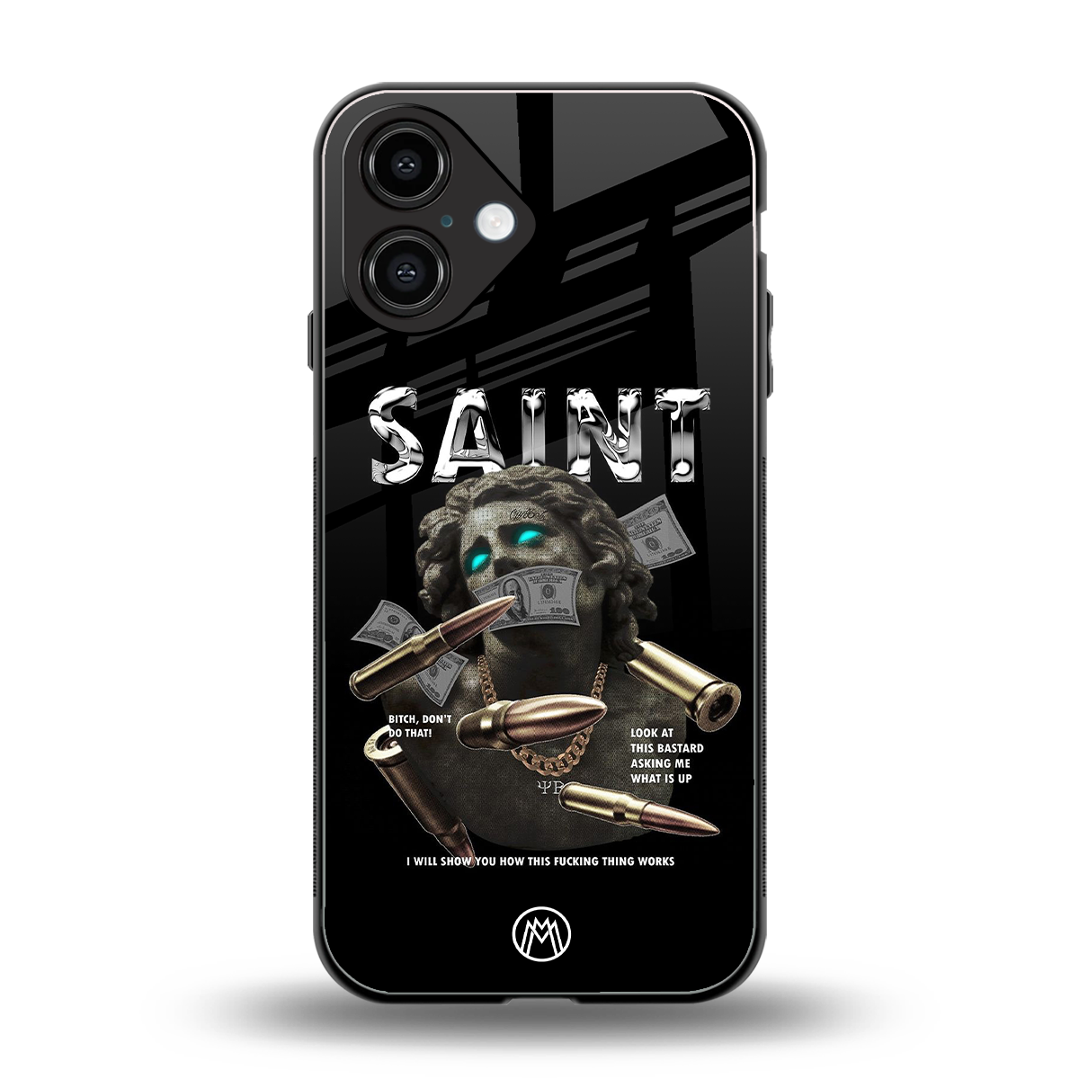 saint back phone cover | glass case for iphone 16