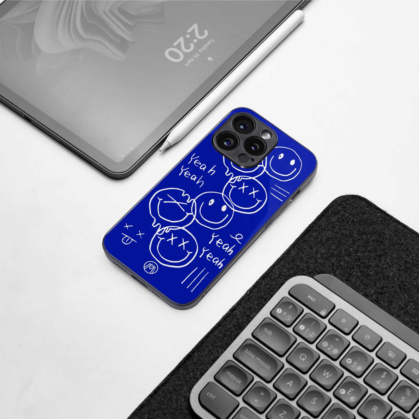 sassy smiley faces back phone cover | glass case for iphone 14 pro max