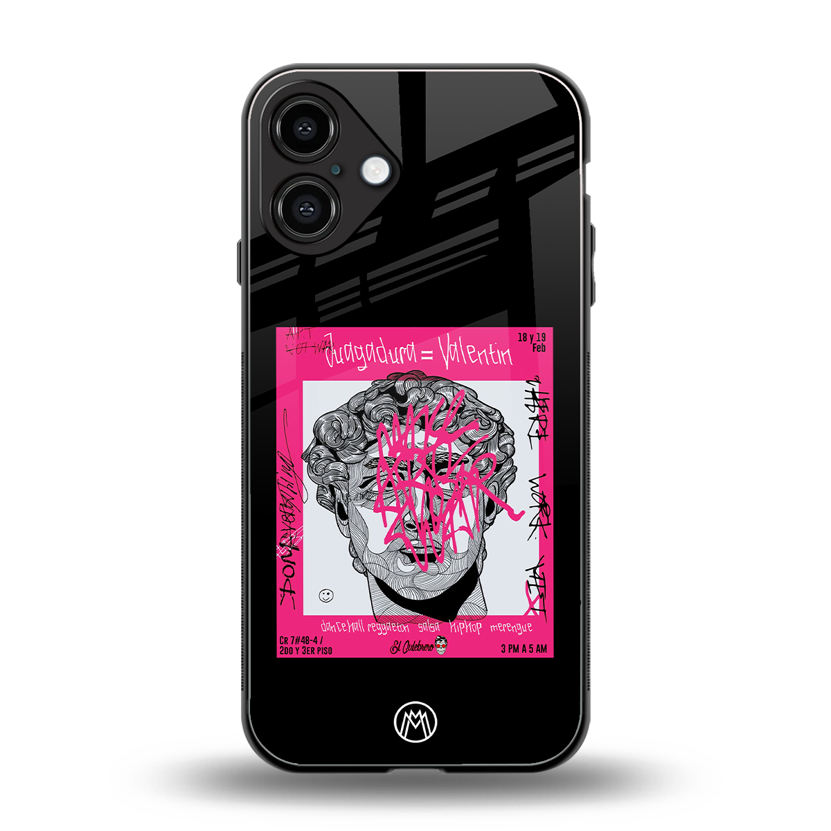 scribbled david michelangelo back phone cover | glass case for iphone 16 plus