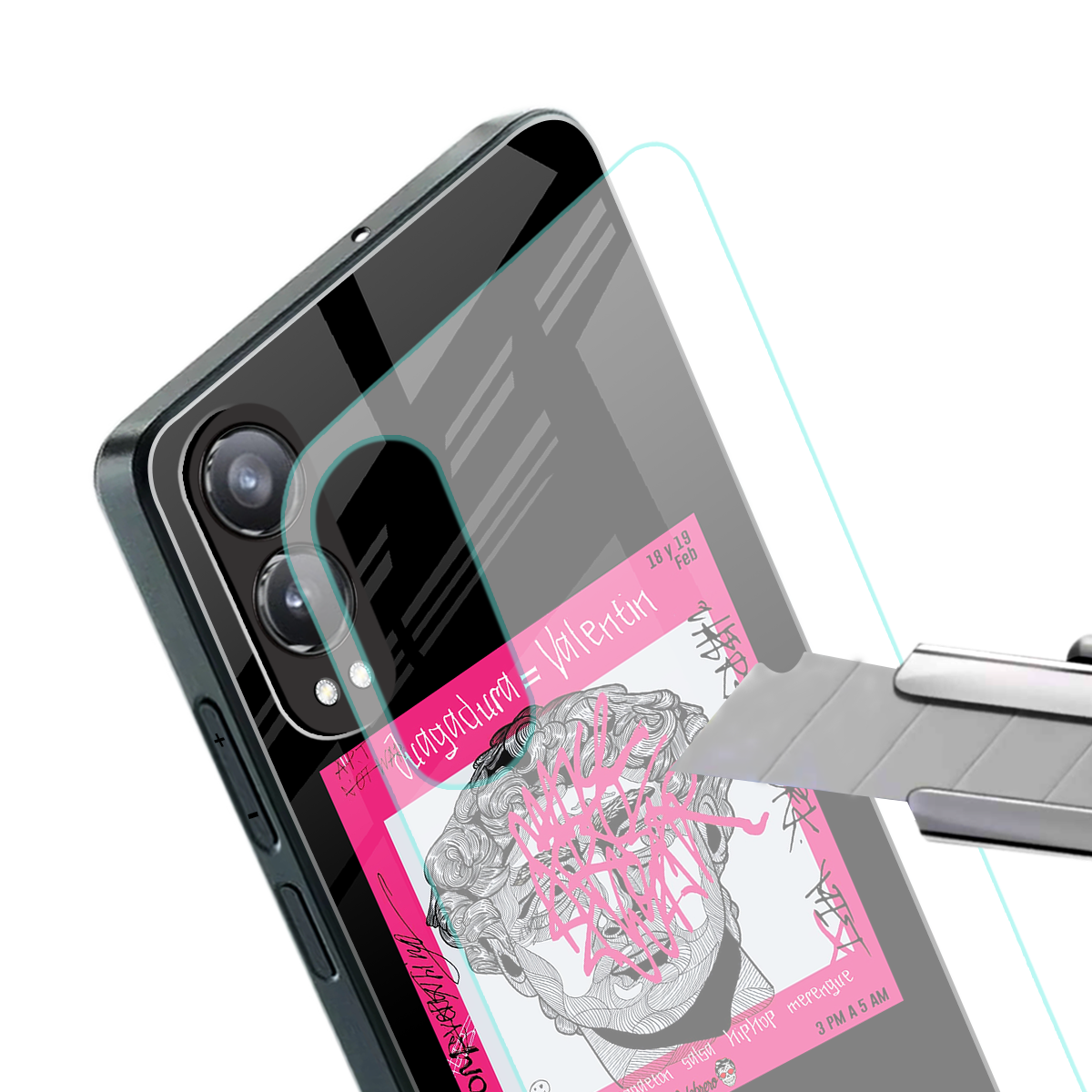 scribbled david michelangelo back phone cover | glass case for oneplus nord ce 4 lite
