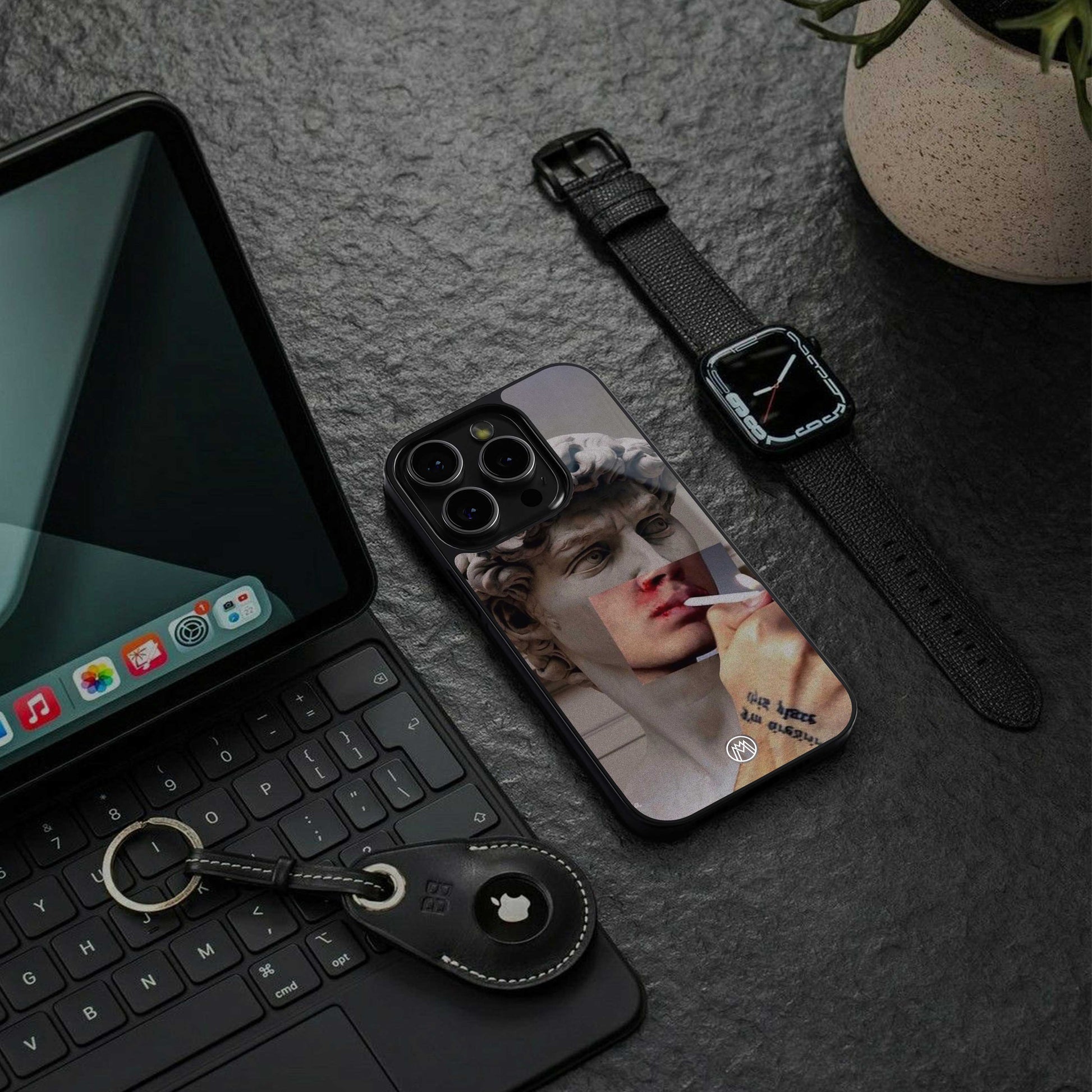 sculpted smoke back phone cover | glass case for iphone 14 pro max