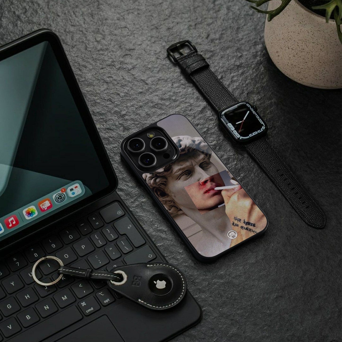 sculpted smoke back phone cover | glass case for iphone 15 plus