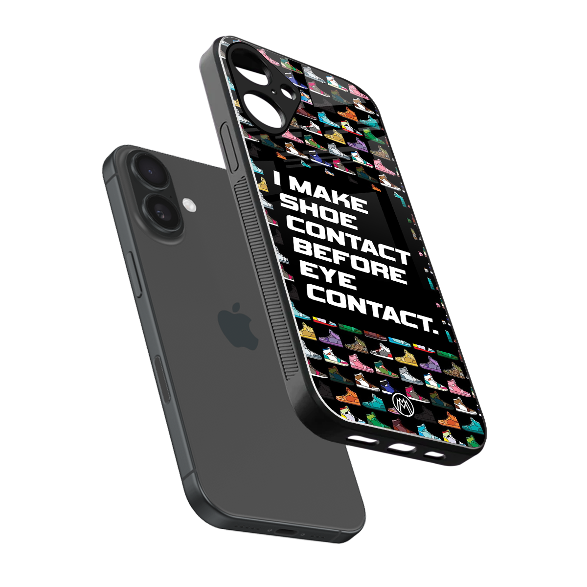 shoe contact back phone cover | glass case for iphone 16 plus