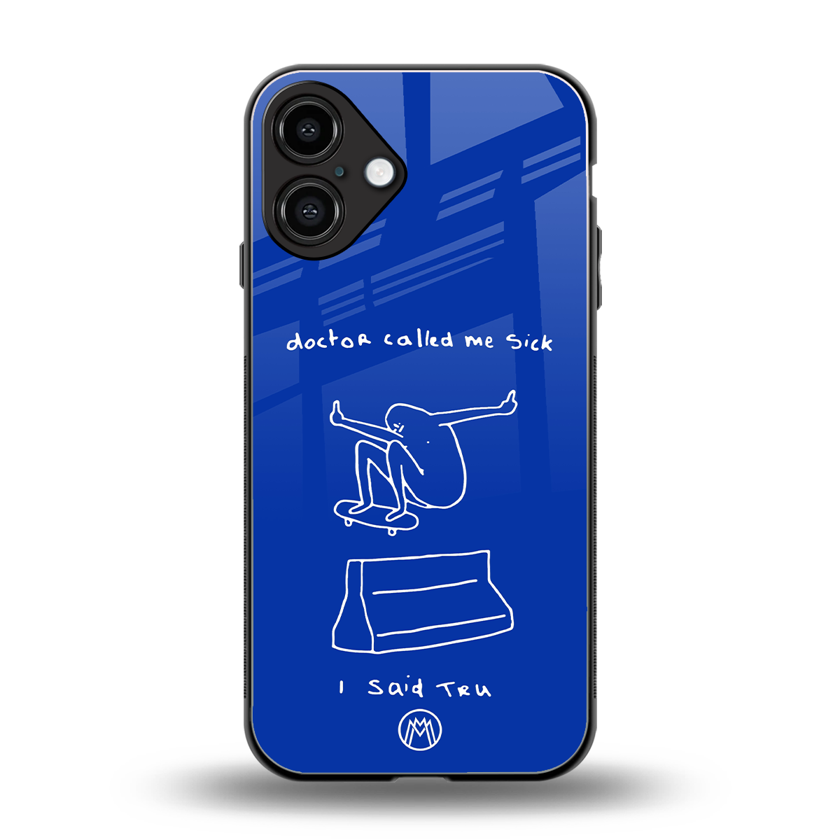 sick skateboarder blue doodle back phone cover | glass case for iphone 16 plus