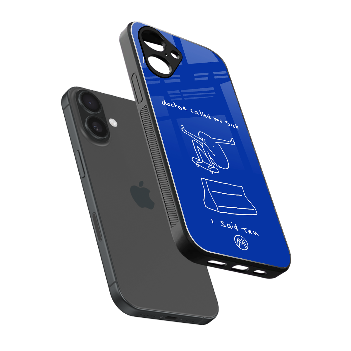 sick skateboarder blue doodle back phone cover | glass case for iphone 16