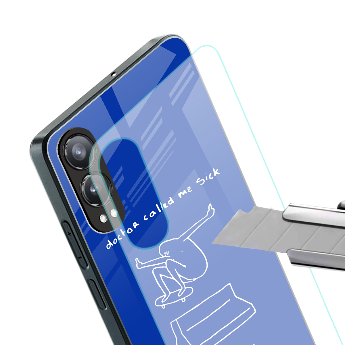 sick skateboarder blue doodle back phone cover | glass case for oneplus nord ce 4 lite