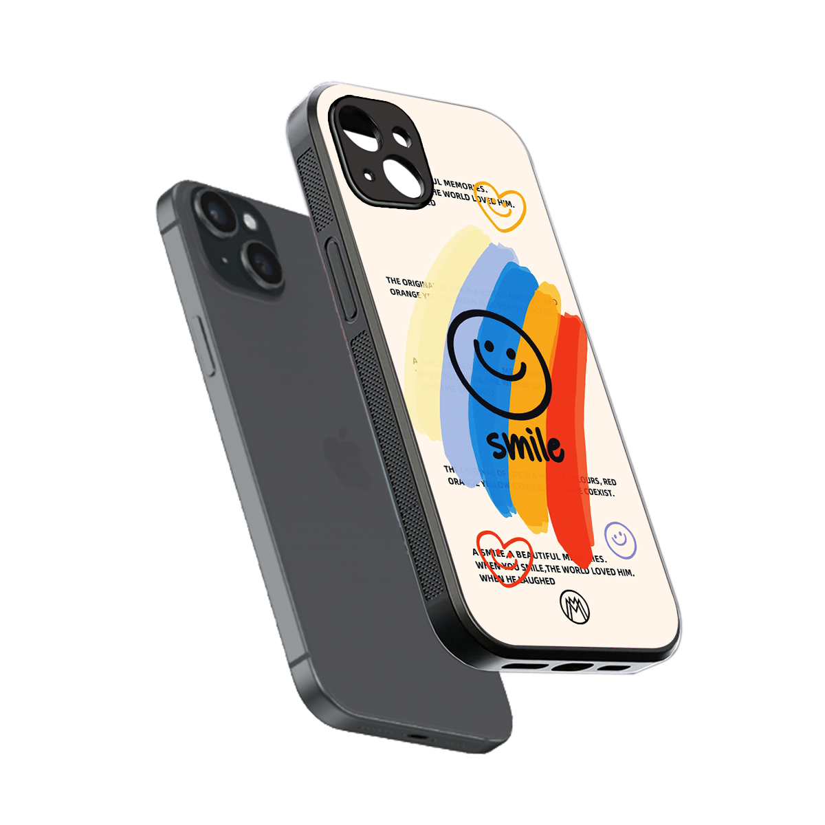 smile colourful back phone cover | glass case for iphone 14 plus