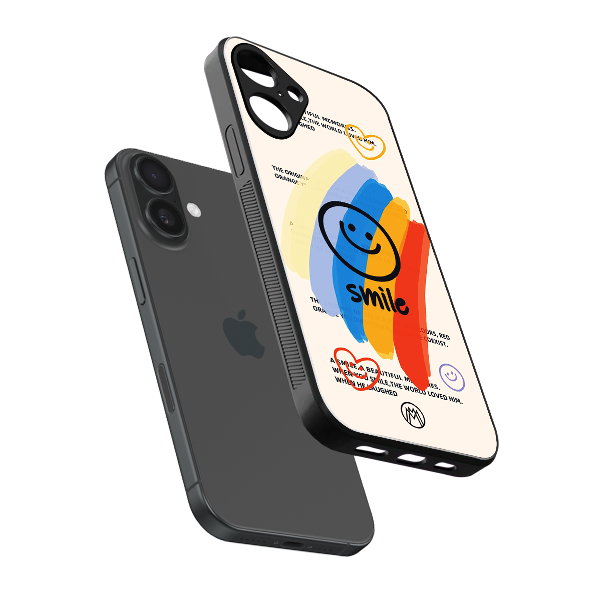 smile colourful back phone cover | glass case for iphone 16 plus