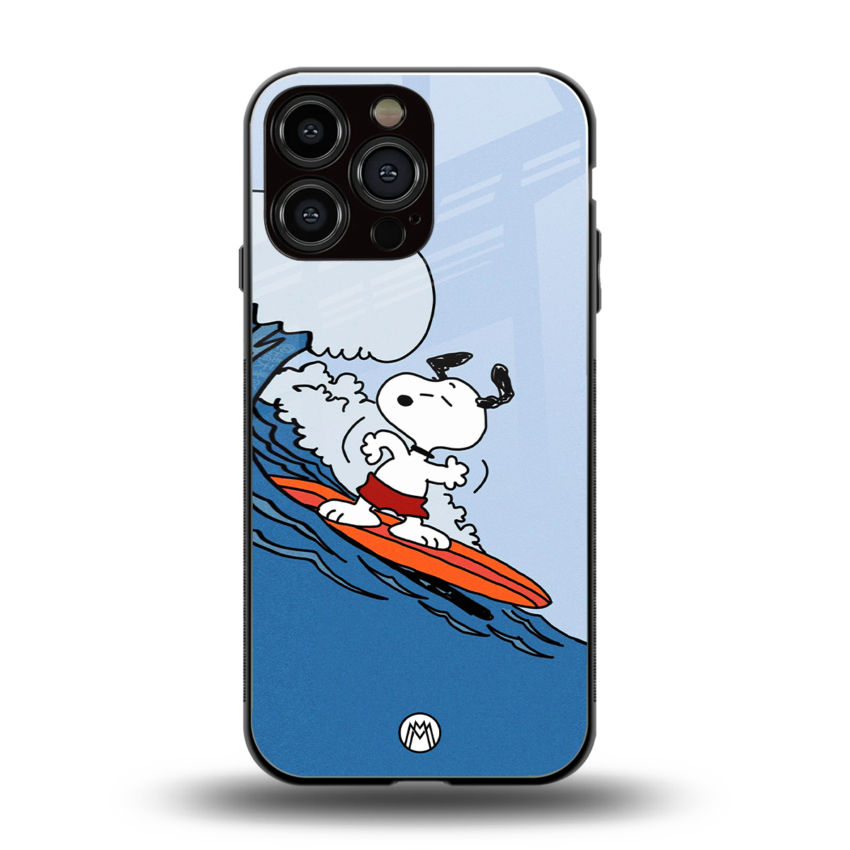 snoopy surfing back phone cover | glass case for iphone 14 pro max