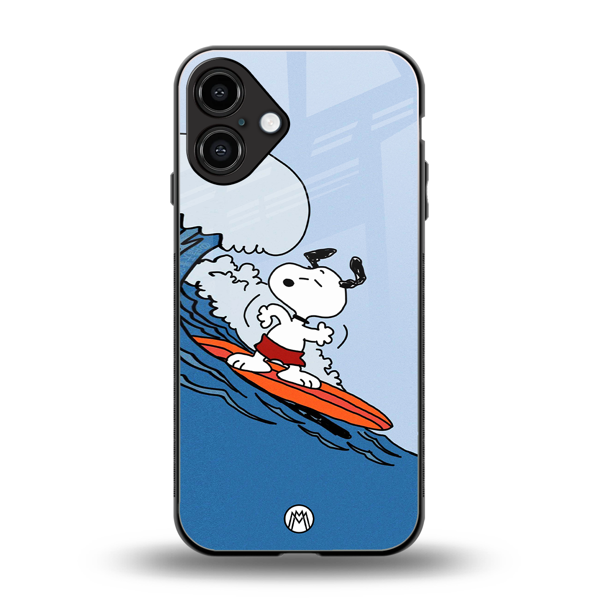 snoopy surfing back phone cover | glass case for iphone 16 plus