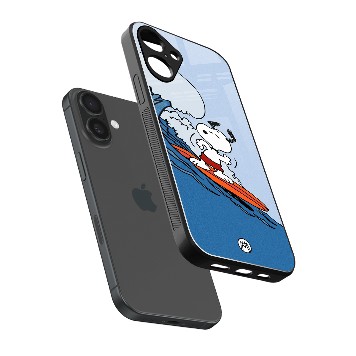 snoopy surfing back phone cover | glass case for iphone 16 plus