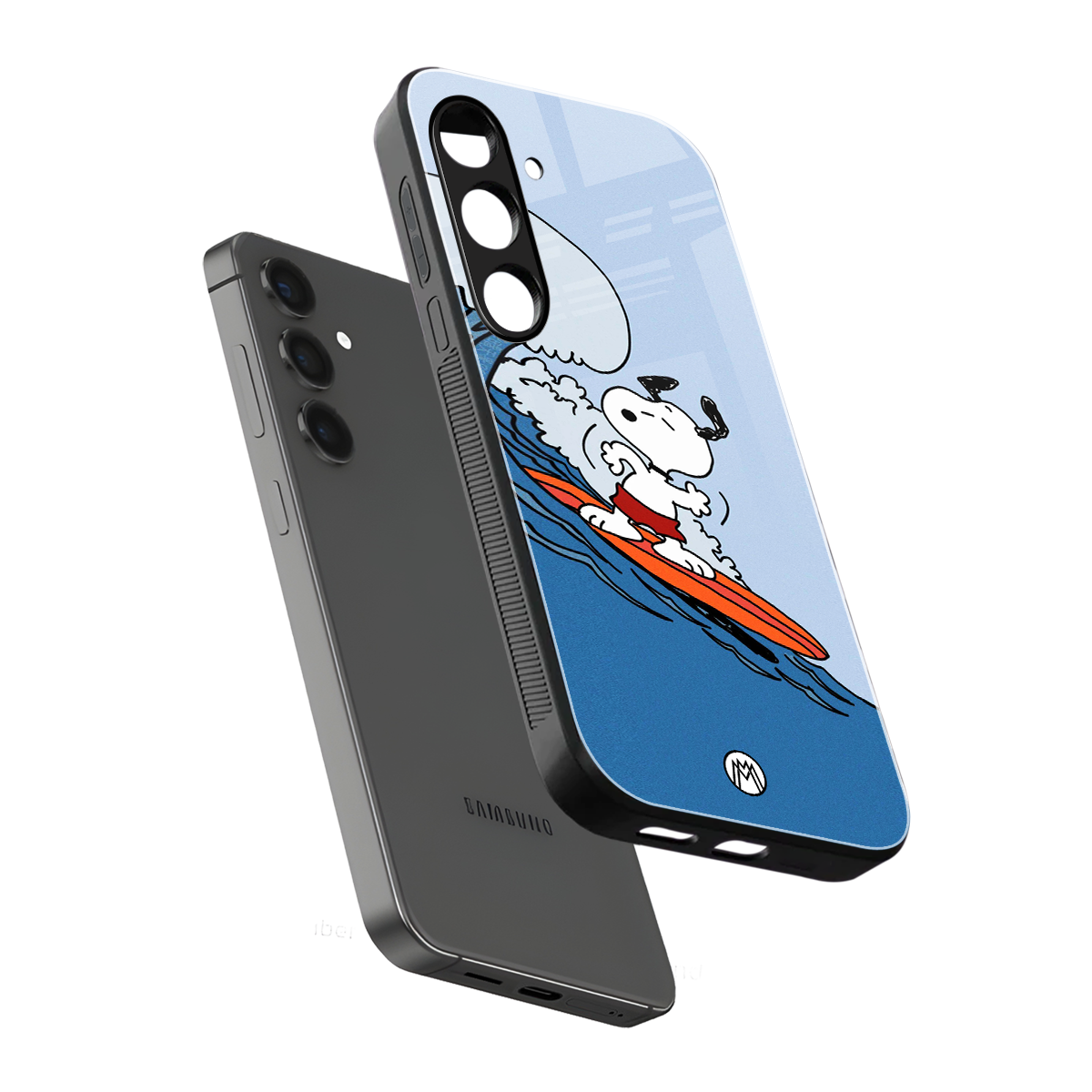 snoopy surfing back phone cover | glass case for samsung galaxy s24 fe