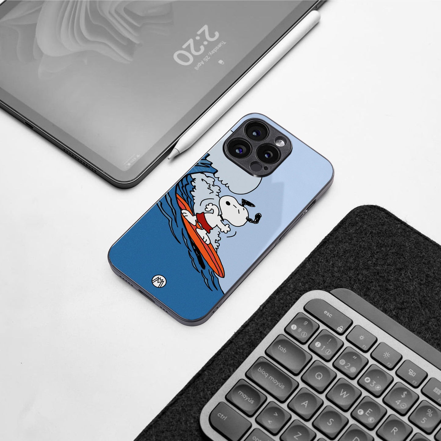 snoopy surfing back phone cover | glass case for iphone 16 pro