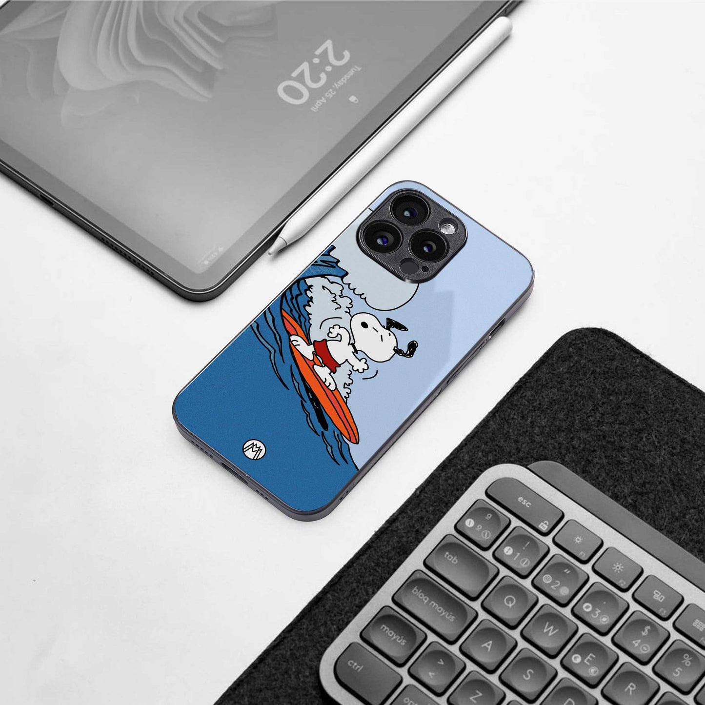 snoopy surfing back phone cover | glass case for samsung galaxy s24 fe